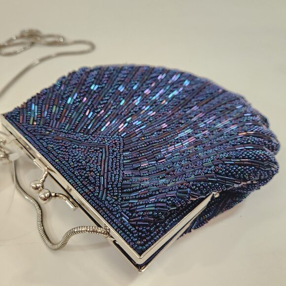 Vintage Baroque Blue Beaded Clutch Purse Woodward's 1980s NWT - Picture 3 of 9